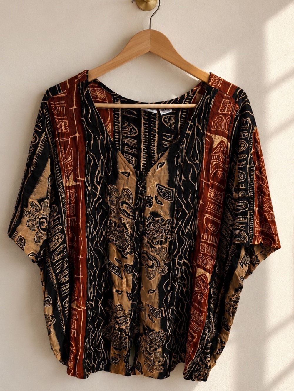 Roaman’s 4X Rayon Boho Abstract Print Button Front Tunic Blouse Plus Size